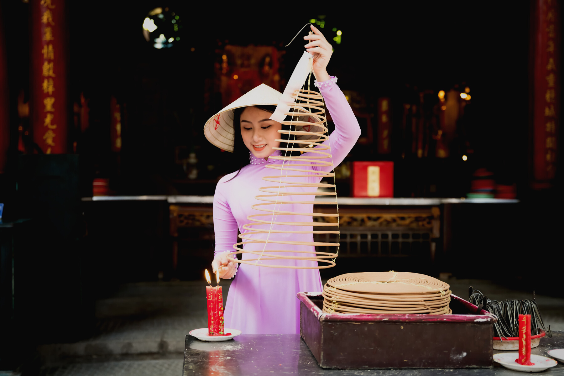 Vietnam woman wearing Ao Dai culture traditional.